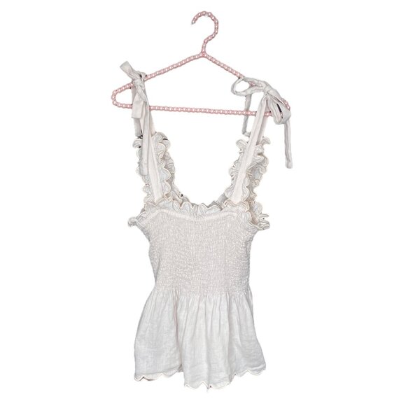 EPHEMERA US‎ 6 UK 10 Blush Ruffle Scalloped Hem Linen Embroidered Bow Tie Top - Picture 2 of 6